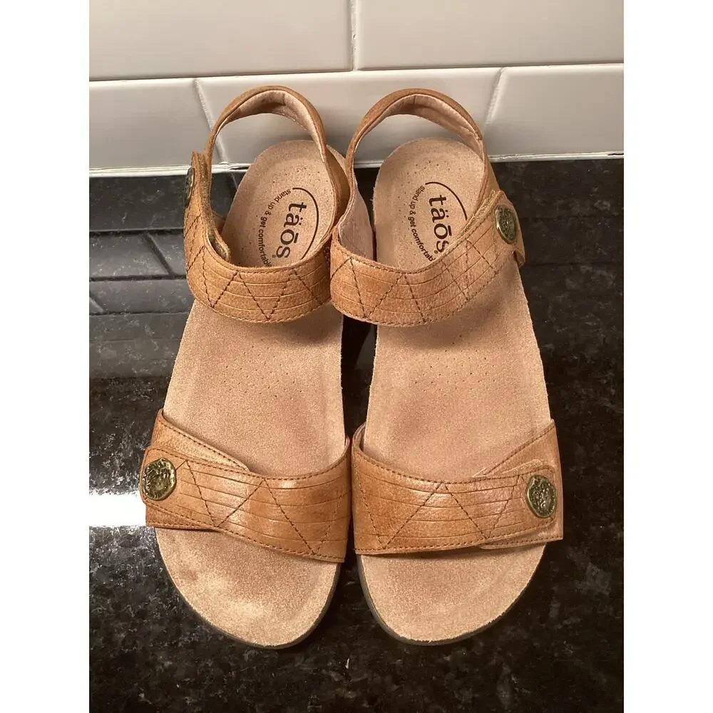 Taos Pioneer Women’s Leather Ankle Strap Slingback Sandals Brown Size 9 - Picture 4 of 10